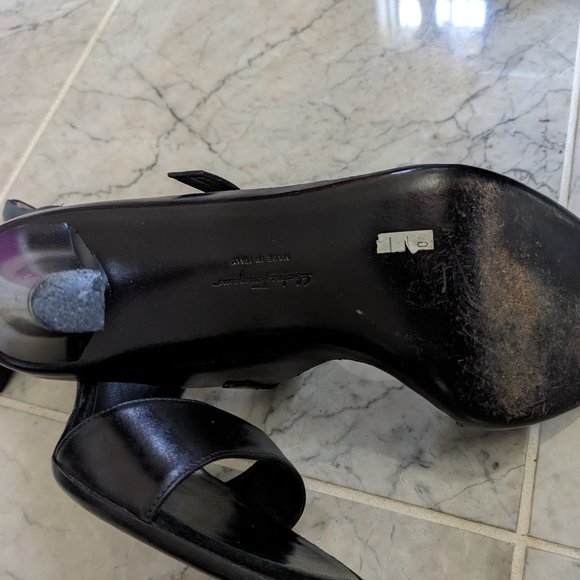 Salvador Ferragamo Black Leather heel Sandals Sz 10B Like new - Picture 7 of 13